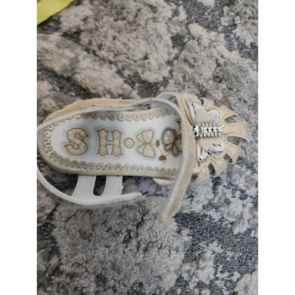 S.H. Toddler Girls Glittery Butterfly Slip-On Sandals Cream/Silver Size 6